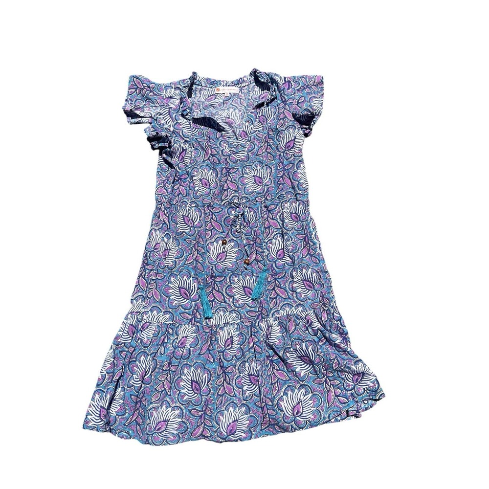 Jude Connally Kelly Dress Purple Paisley Floral‎ Tassel Size XS Cotton